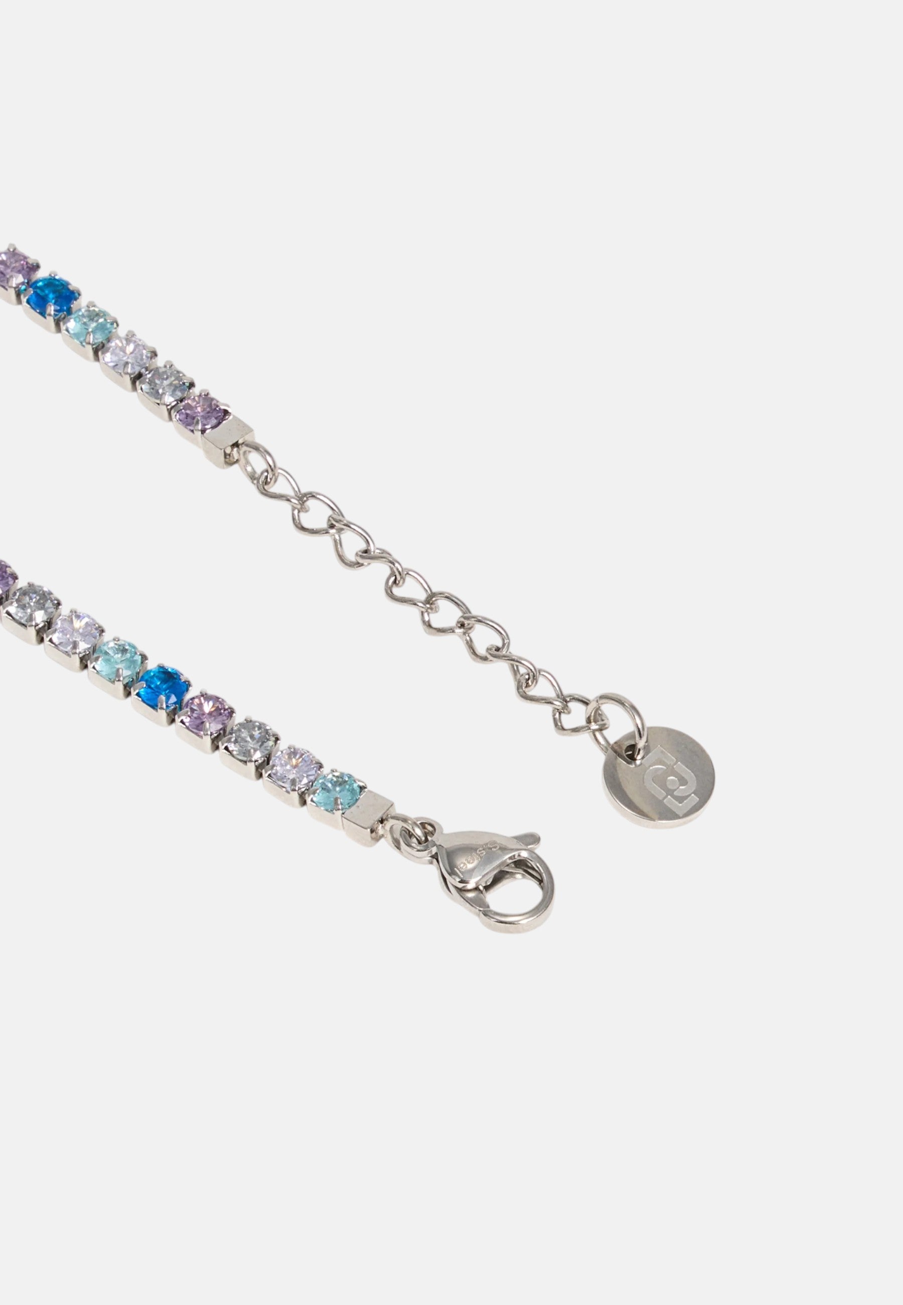 Bracciale tennis LIU-JO jewelry in acciaio con cristalli blu multicolor e logo Silver