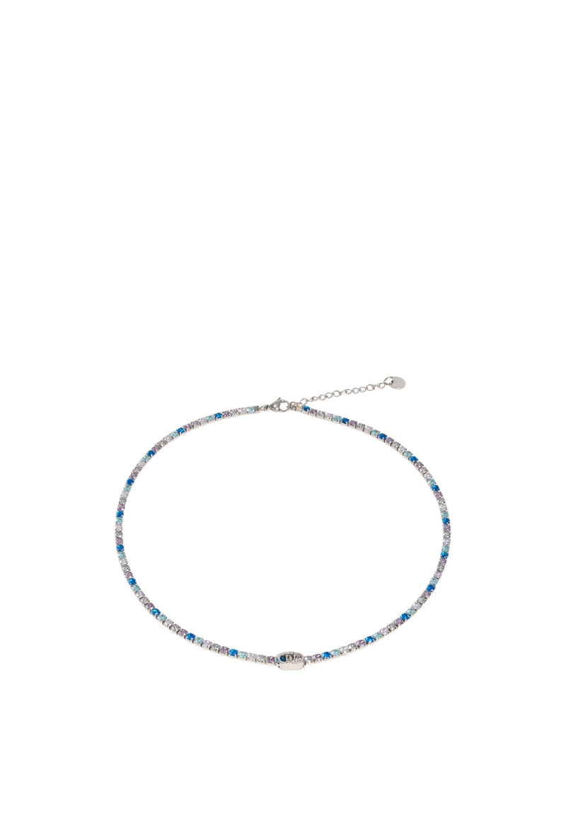 Bracciale tennis LIU-JO jewelry in acciaio con cristalli blu multicolor e logo Silver