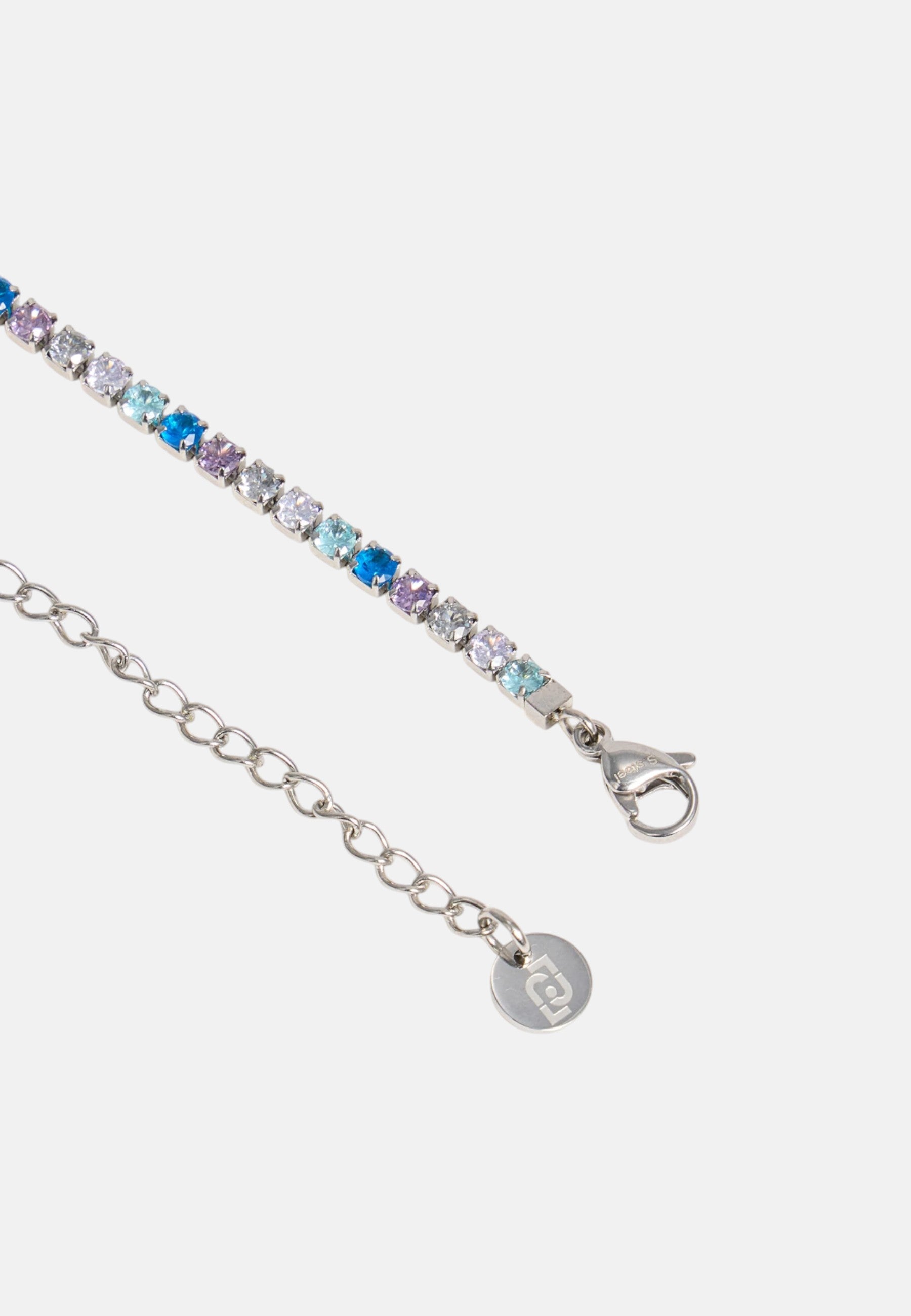 Bracciale tennis LIU-JO jewelry in acciaio con cristalli blu multicolor e logo Silver