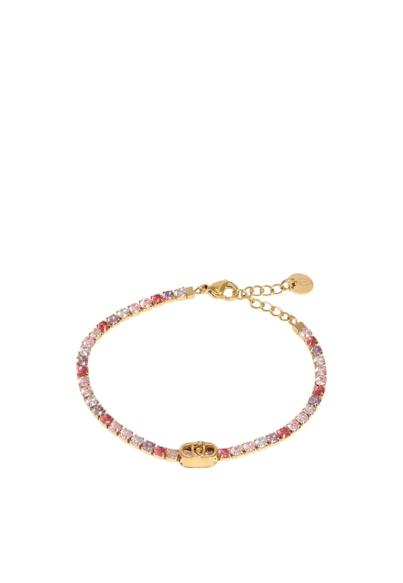 Bracciale tennis LIU-JO jewelry in acciaio con cristalli rossi multicolor e logo Oro