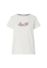 T-shirt in jersey con logo Liu Jo da Donna Bianco