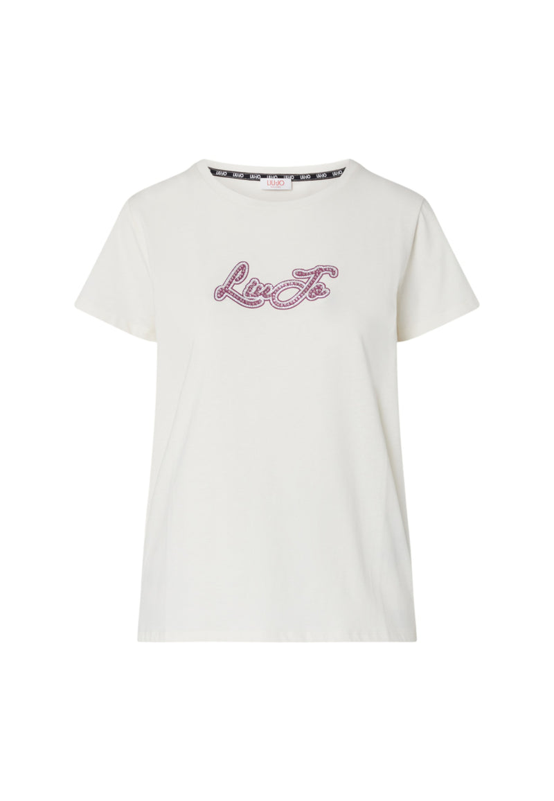 T-shirt in jersey con logo Liu Jo da Donna Bianco