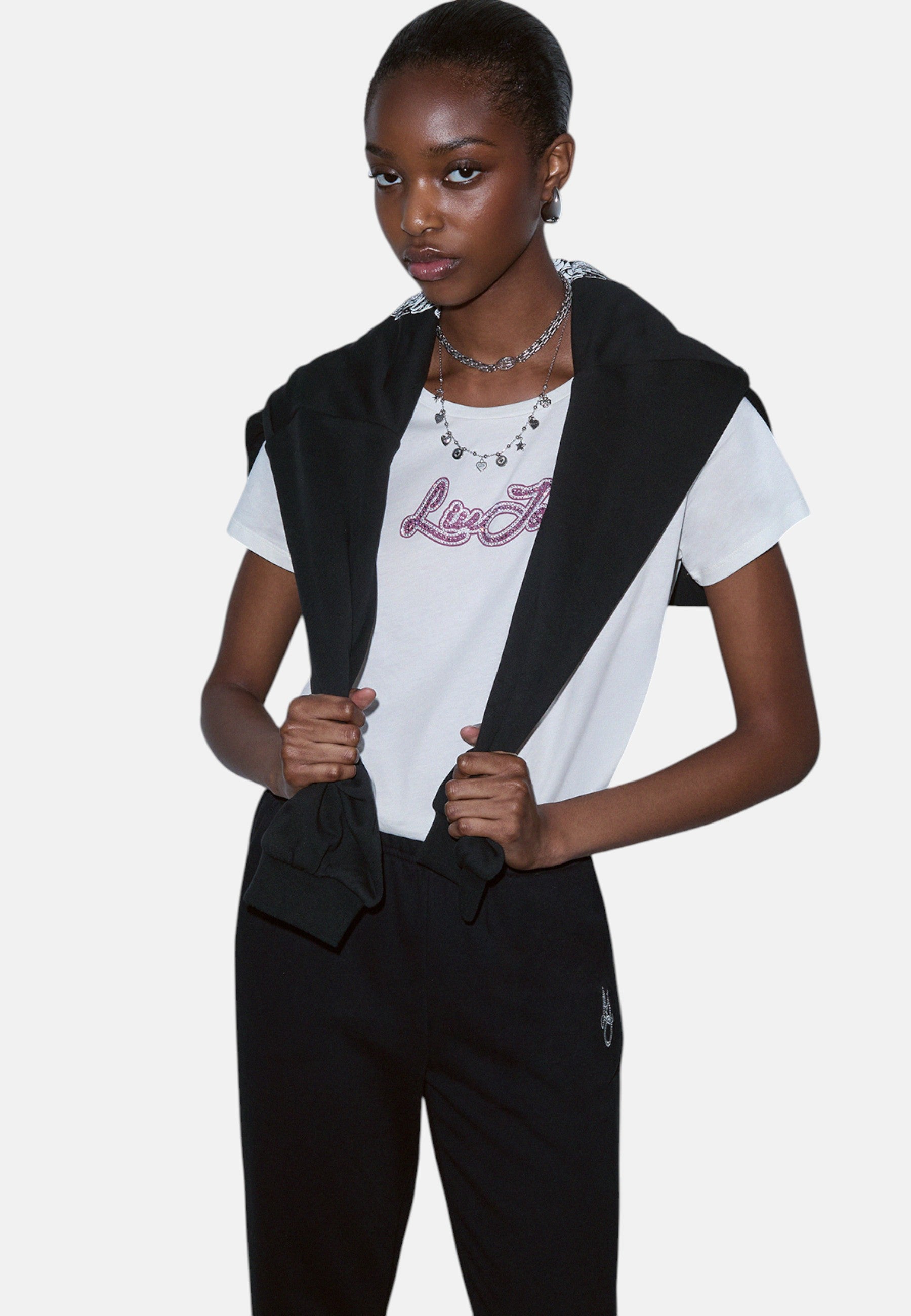 T-shirt in jersey con logo Liu Jo da Donna Bianco