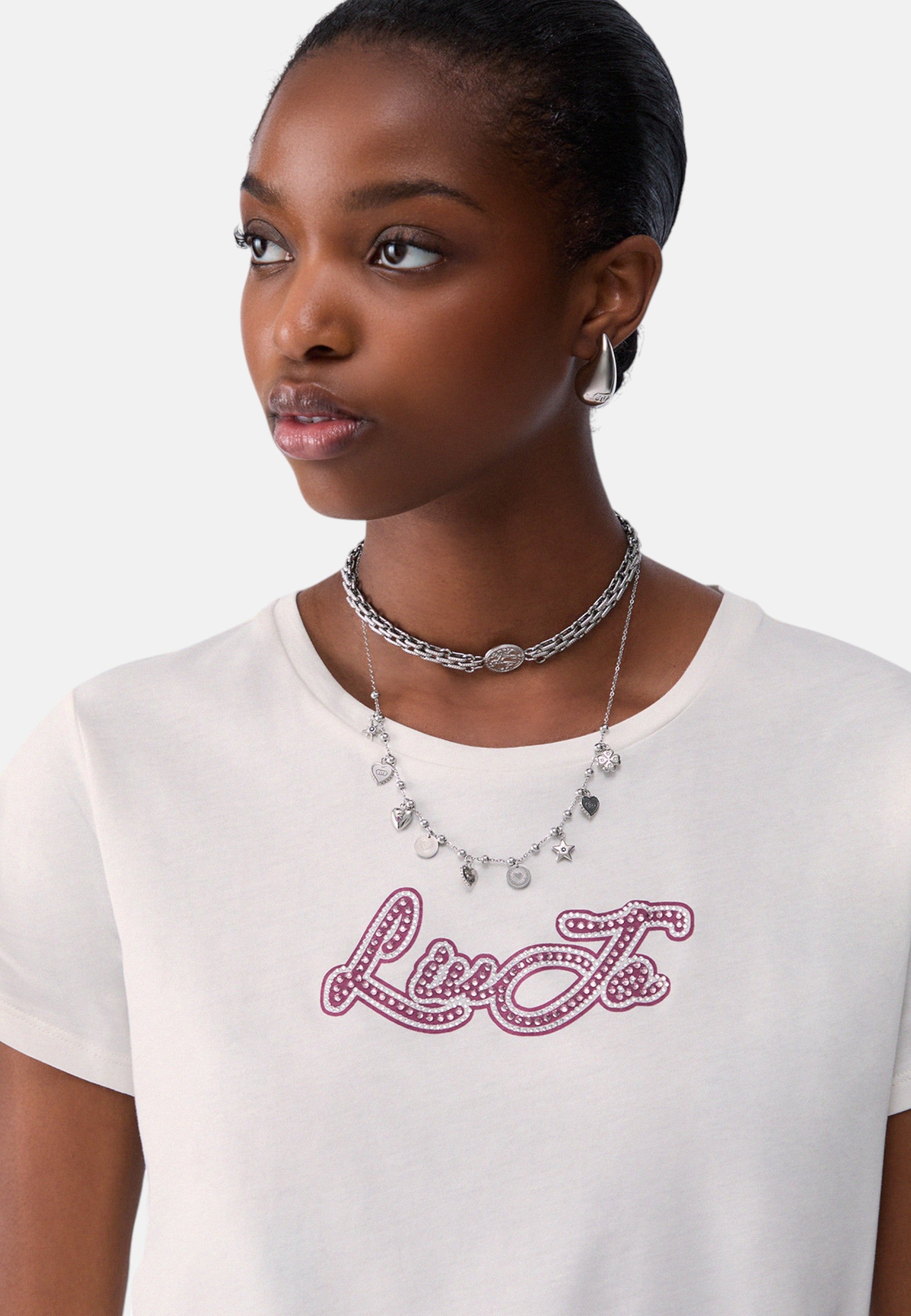 T-shirt in jersey con logo Liu Jo da Donna Bianco
