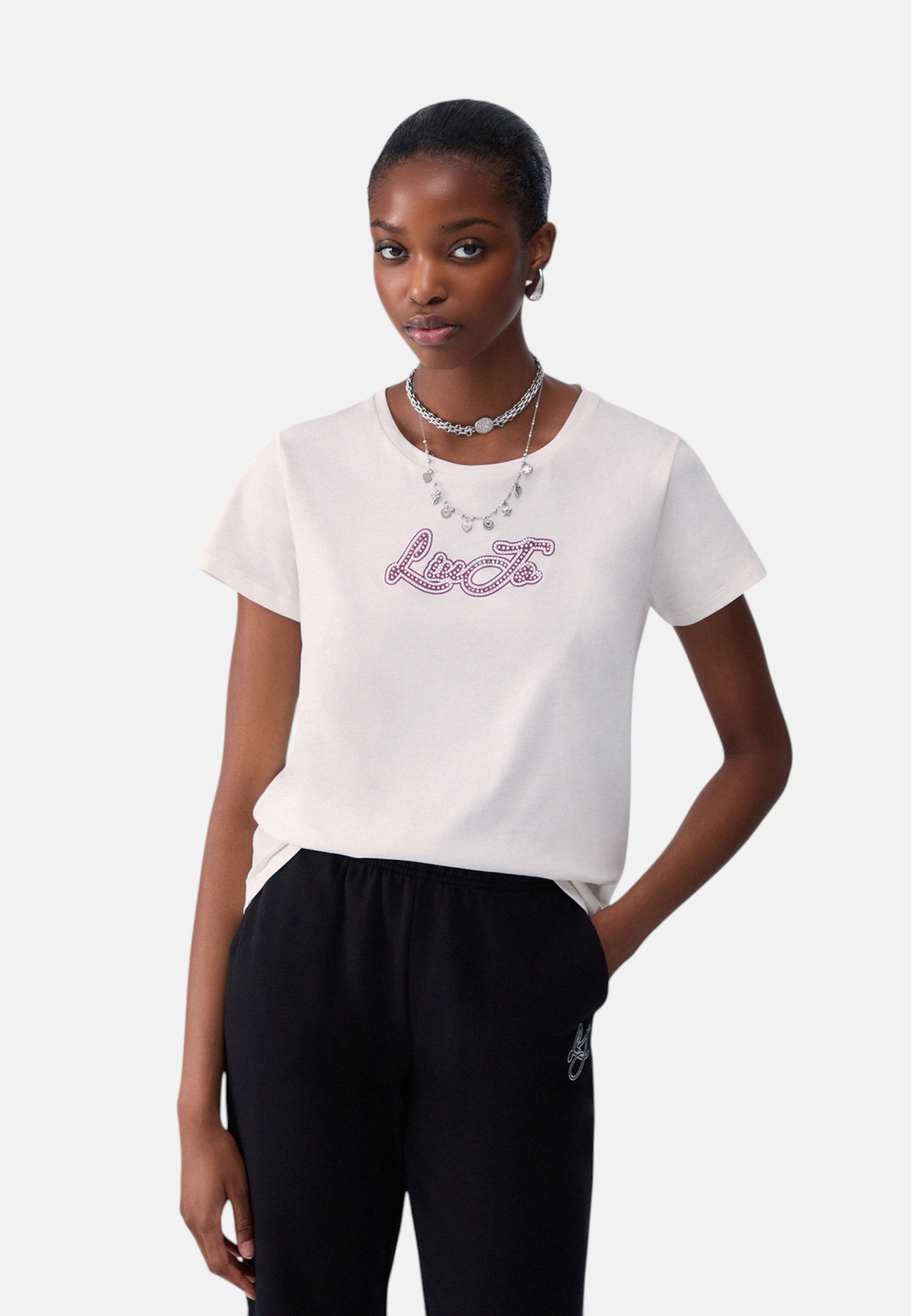 T-shirt in jersey con logo Liu Jo da Donna Bianco
