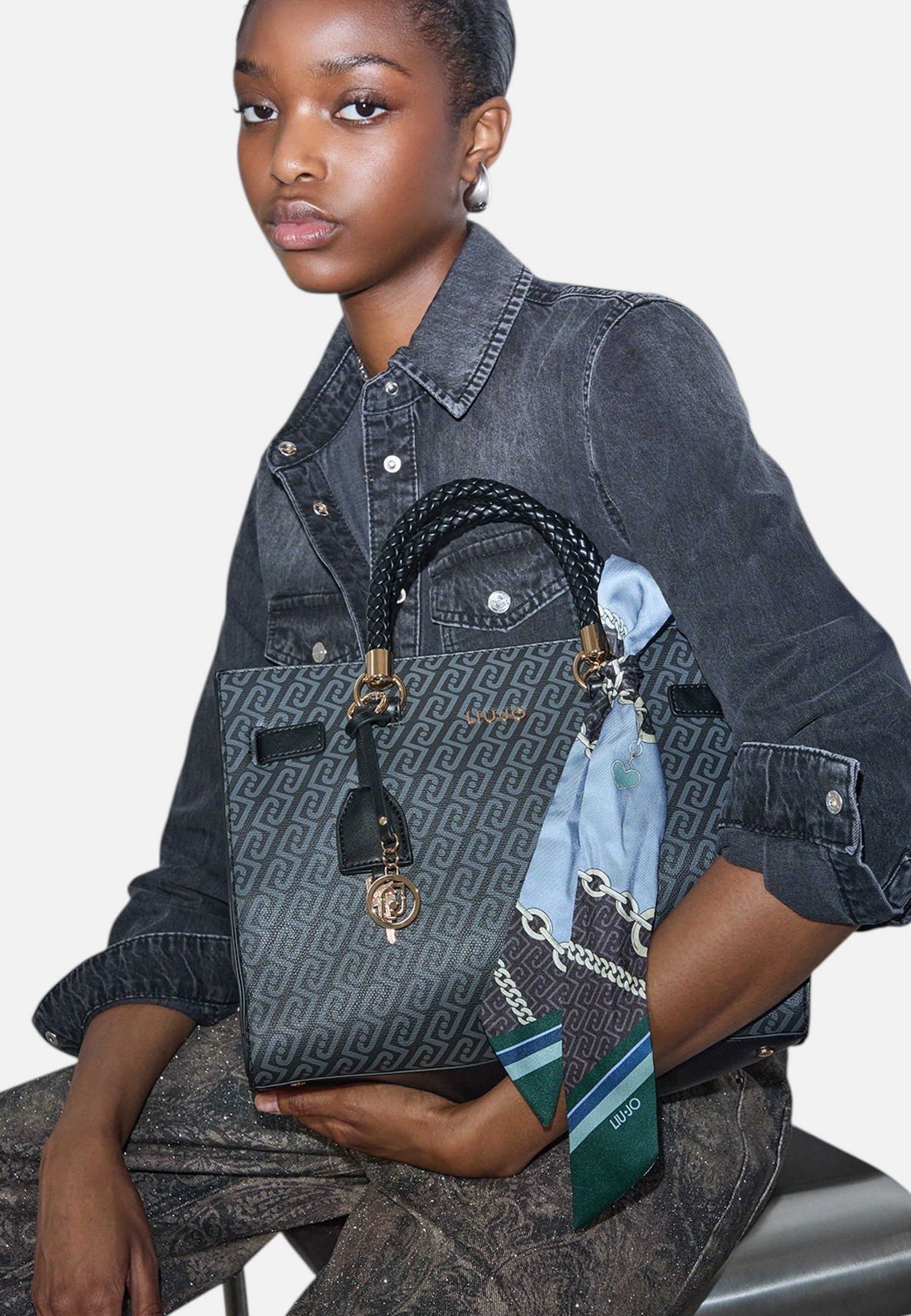 Borsa satchel media con foulard Donna Liu Jo Nero