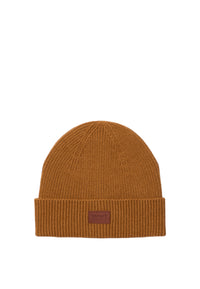 Cappello in misto lana con lavorazione in maglia a coste e patch logo. Wheat
