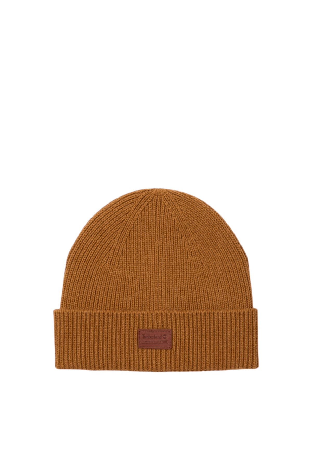 Cappello in misto lana con lavorazione in maglia a coste e patch logo. Wheat