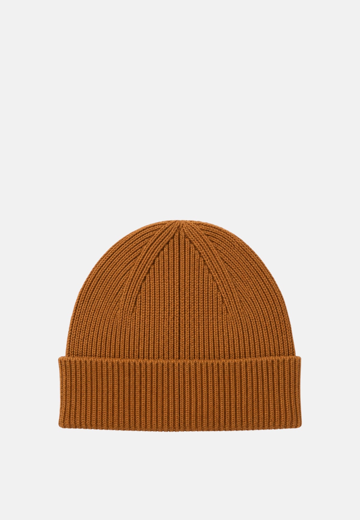 Cappello in misto lana con lavorazione in maglia a coste e patch logo. Wheat