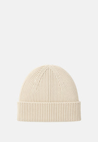 Cappello in misto lana con lavorazione in maglia a coste e patch logo. Oatmeal