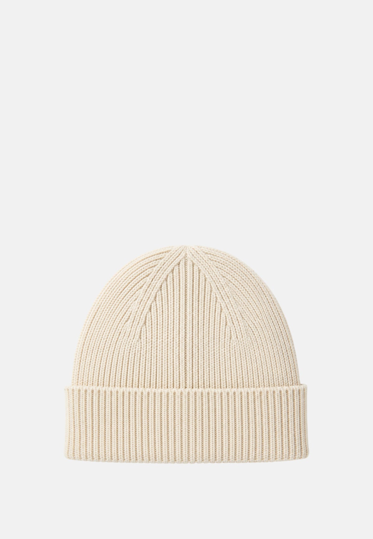 Cappello in misto lana con lavorazione in maglia a coste e patch logo. Oatmeal