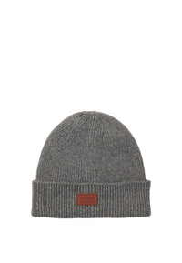 Cappello in misto lana con lavorazione in maglia a coste e patch logo. Dark Grey