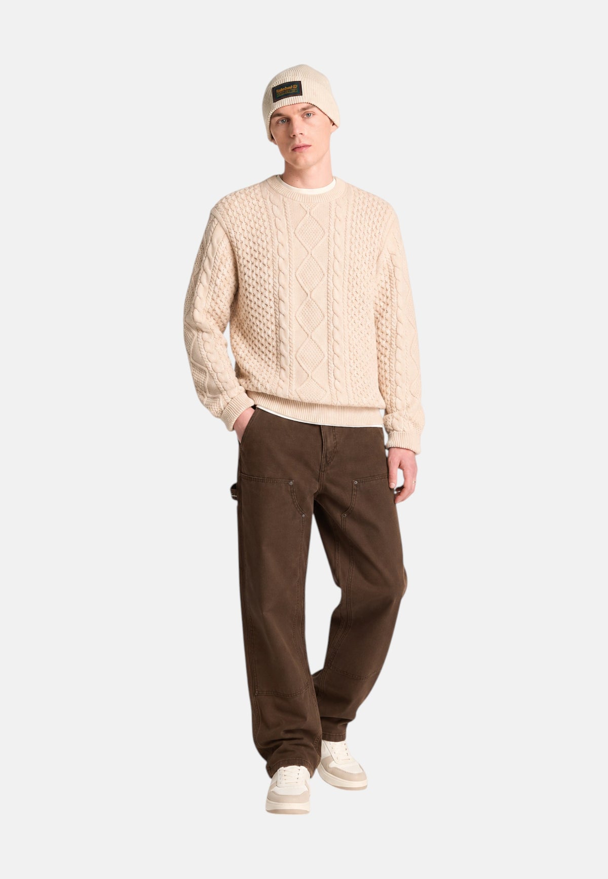 Maglione a Trecce da Uomo in Cotone Timberland Lght Oatml