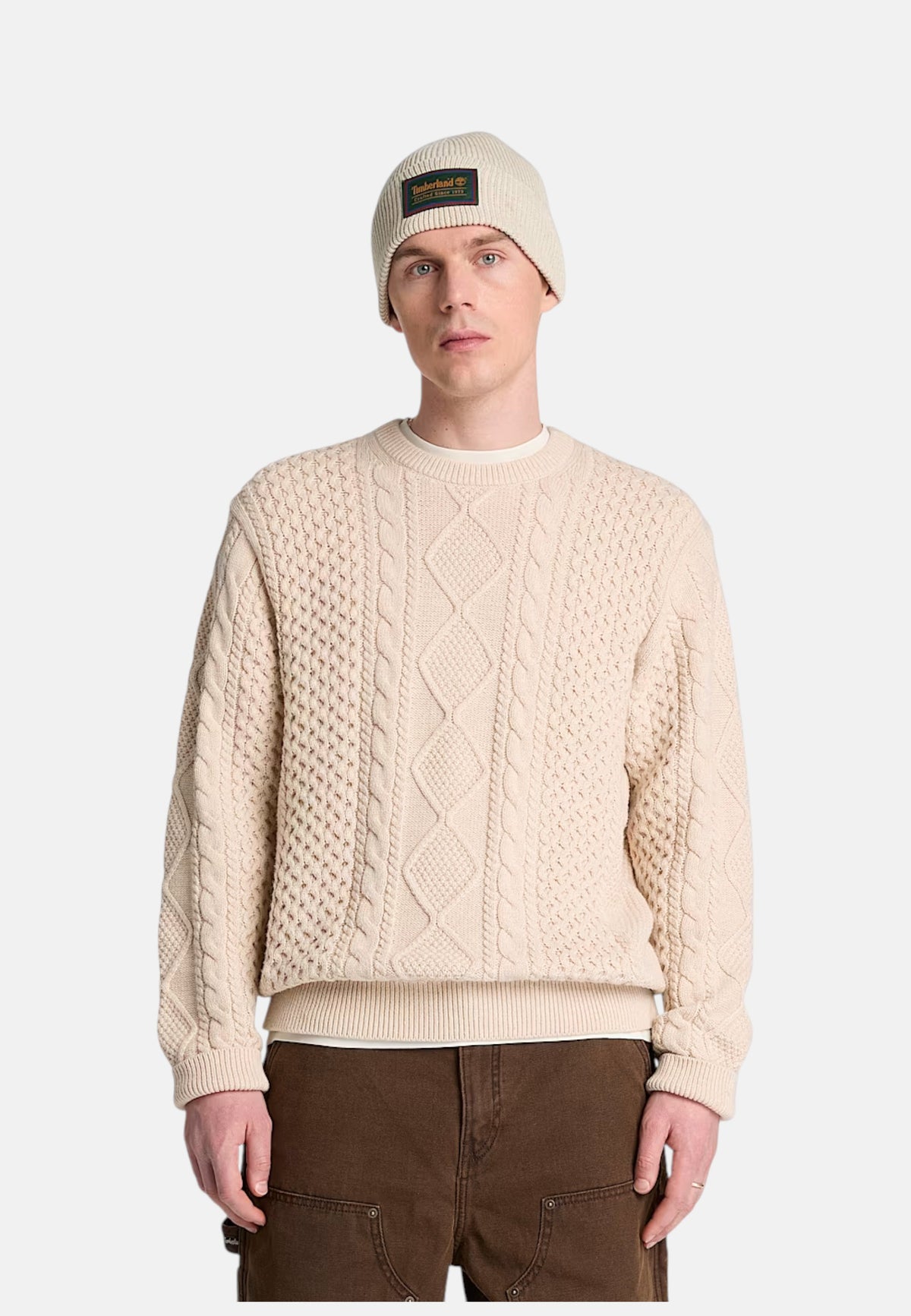 Maglione a Trecce da Uomo in Cotone Timberland Lght Oatml