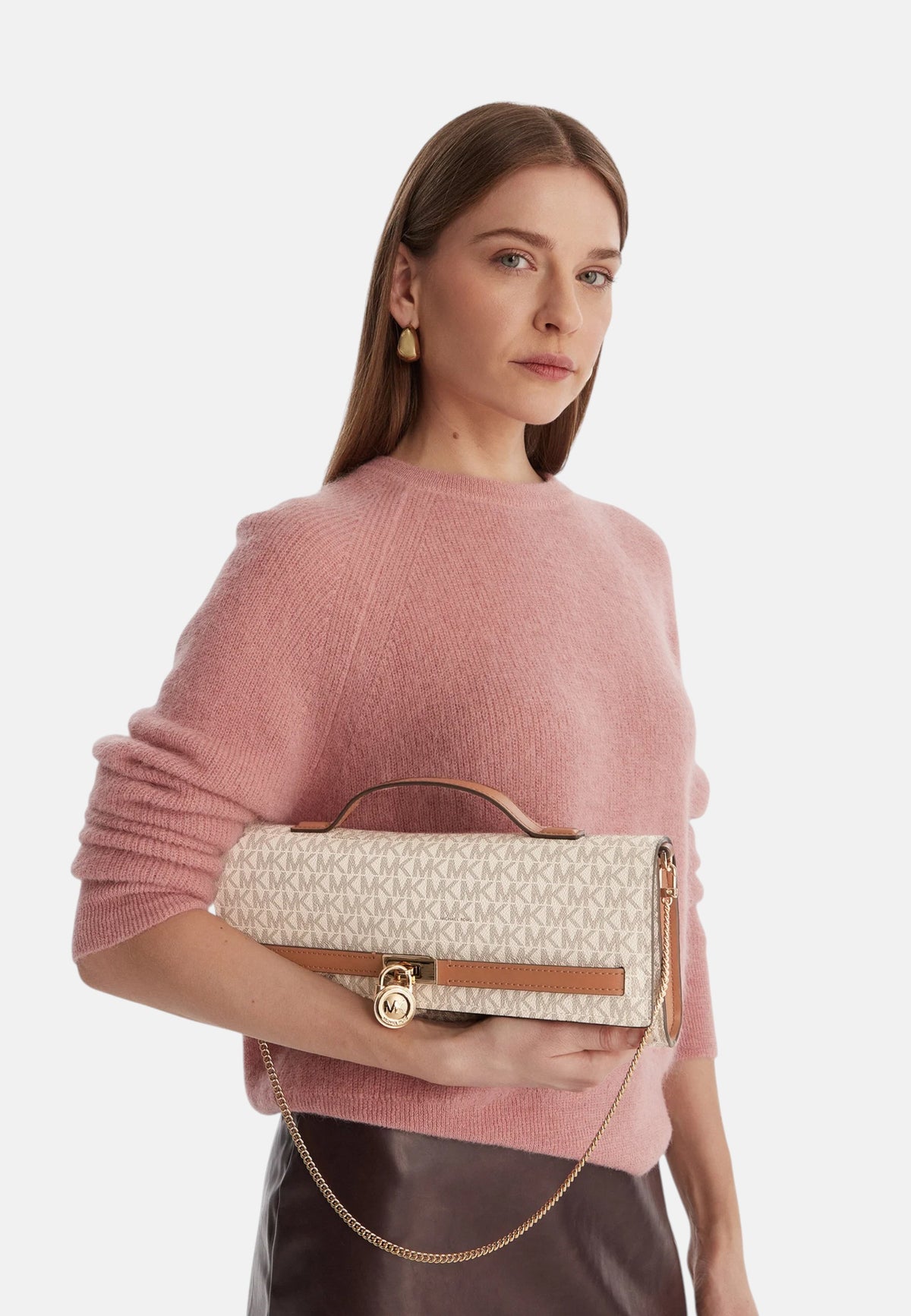 Clutch Donna con stampa logo Michael Kors Vanilla/acrn