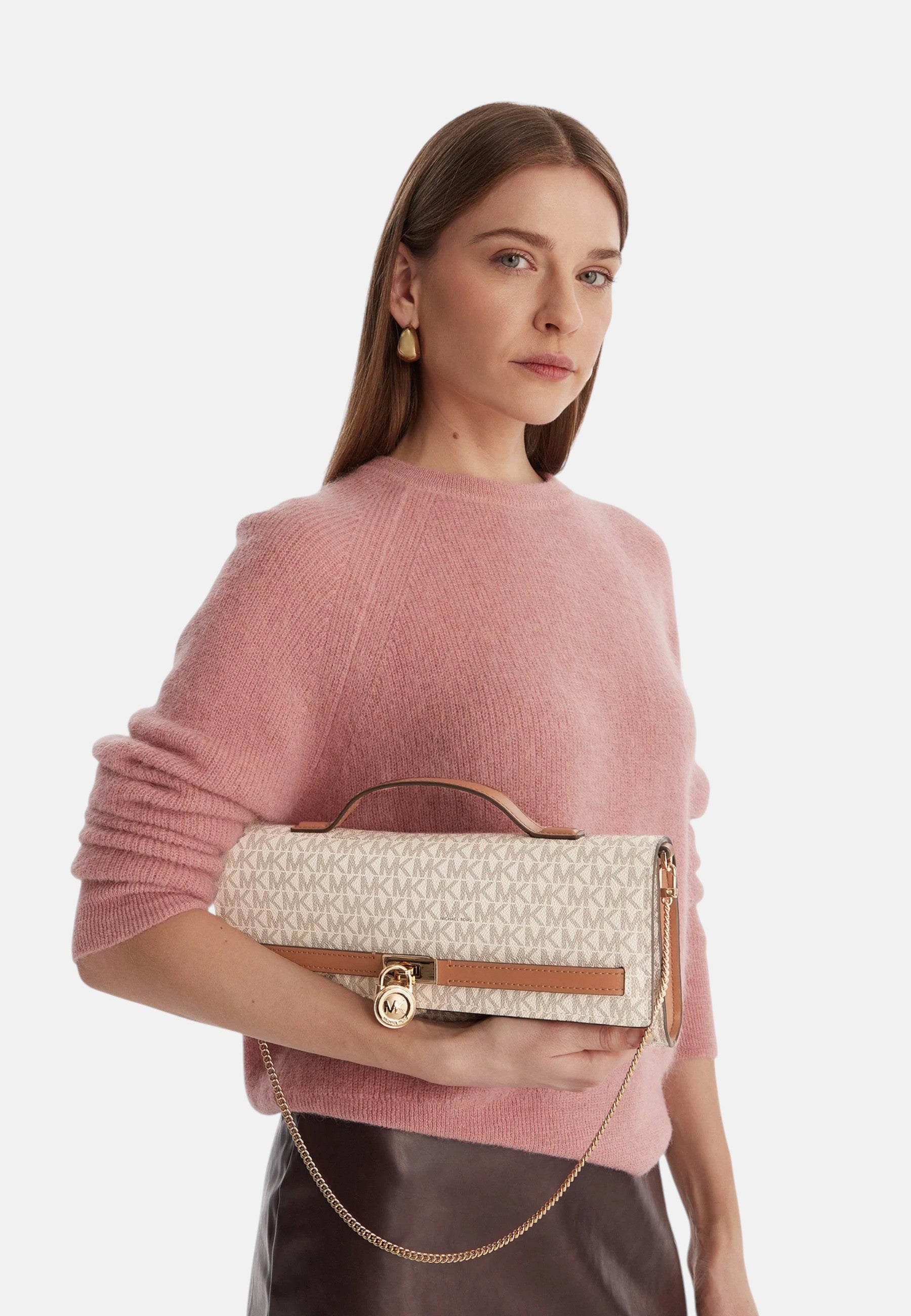 Clutch Donna con stampa logo Michael Kors Vanilla/acrn