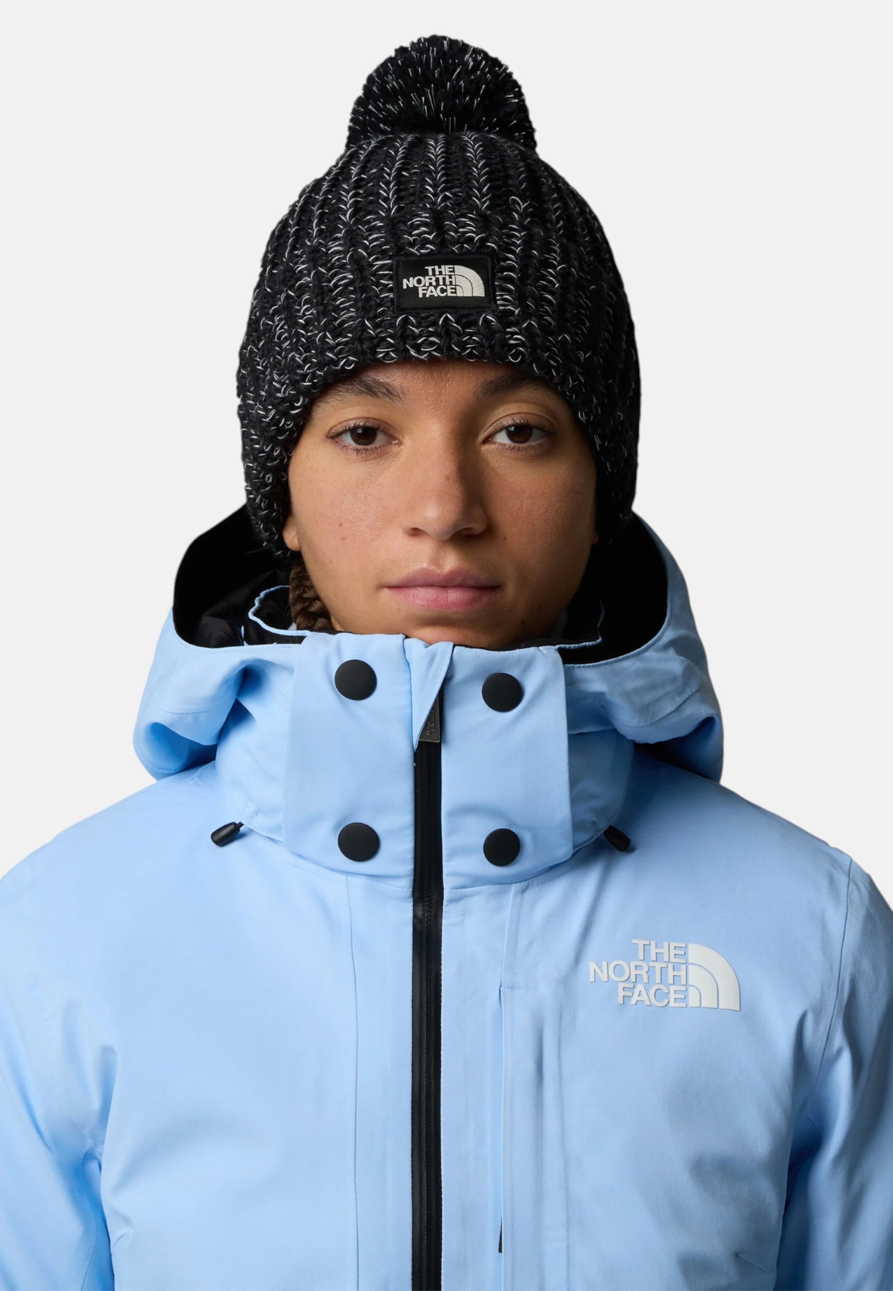 Berretto Uomo con pompon e riquadro con logo TNF. Black