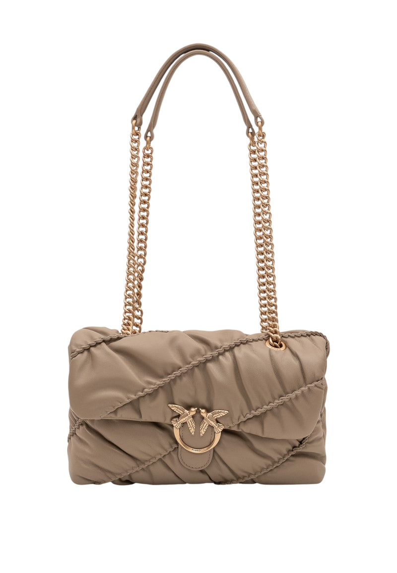 Borsa a tracolla con logo in pelle PINKO Grigio/oro