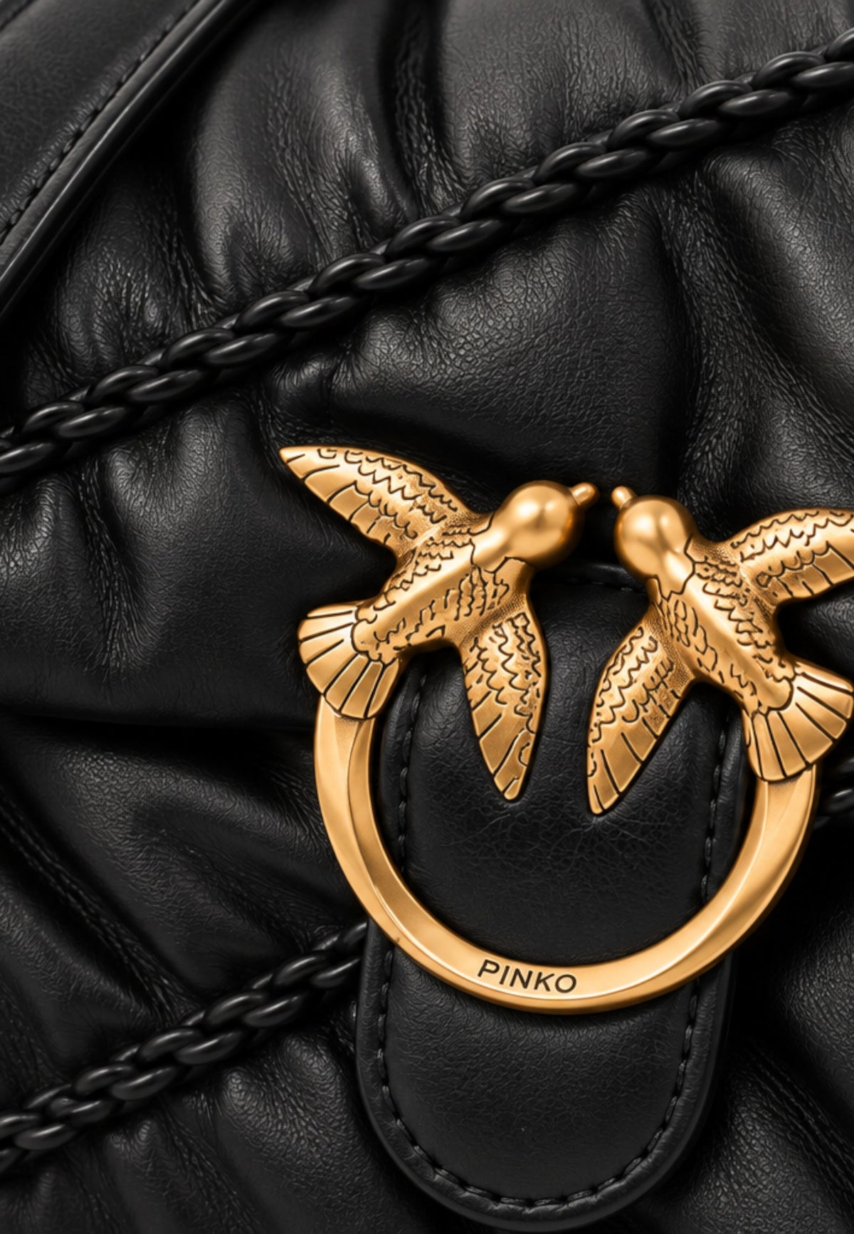 Borsa a tracolla con logo in pelle PINKO Nero/oro
