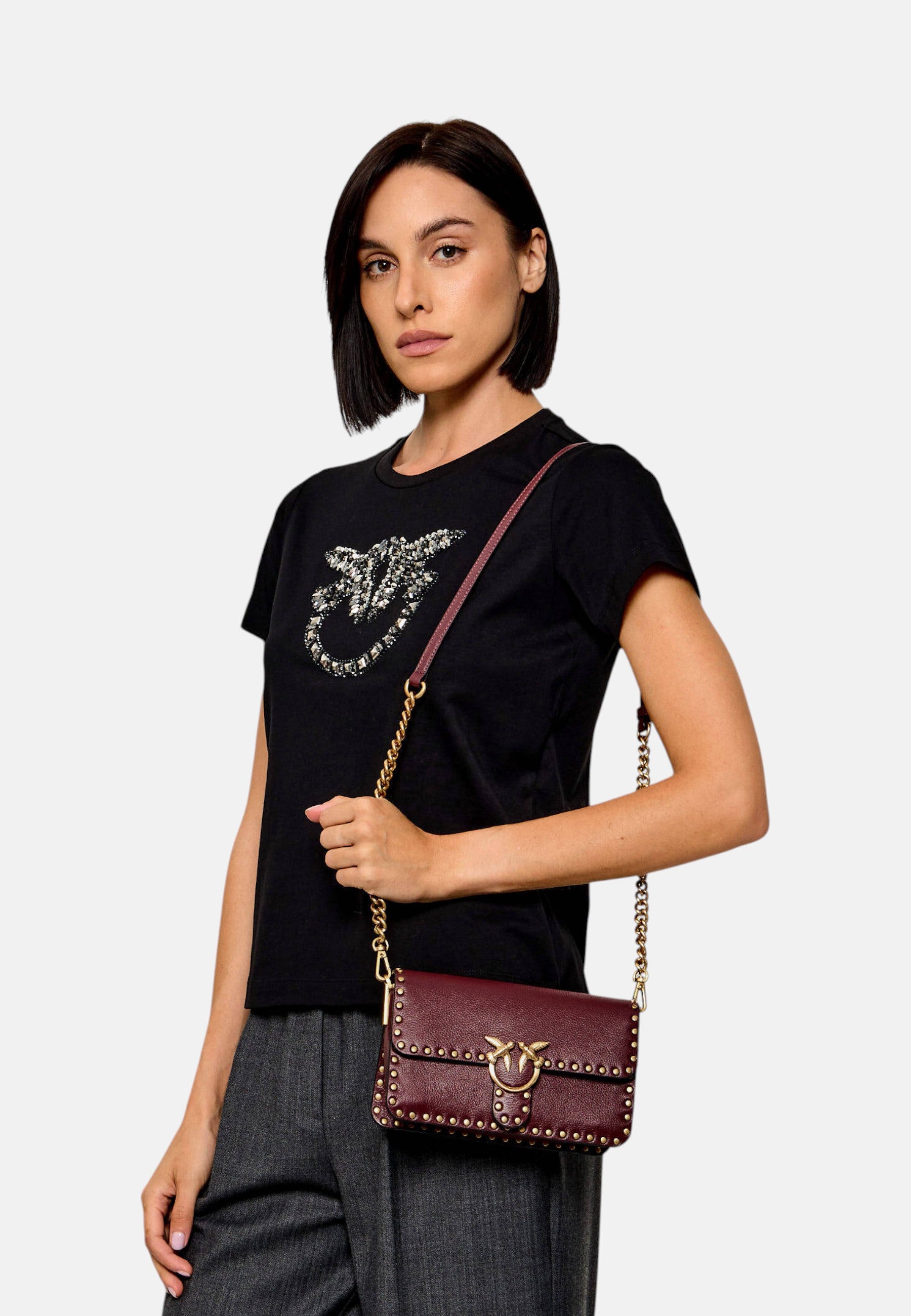 Borsa a spalla in pelle con Tracolla Pinko Ribes/oro