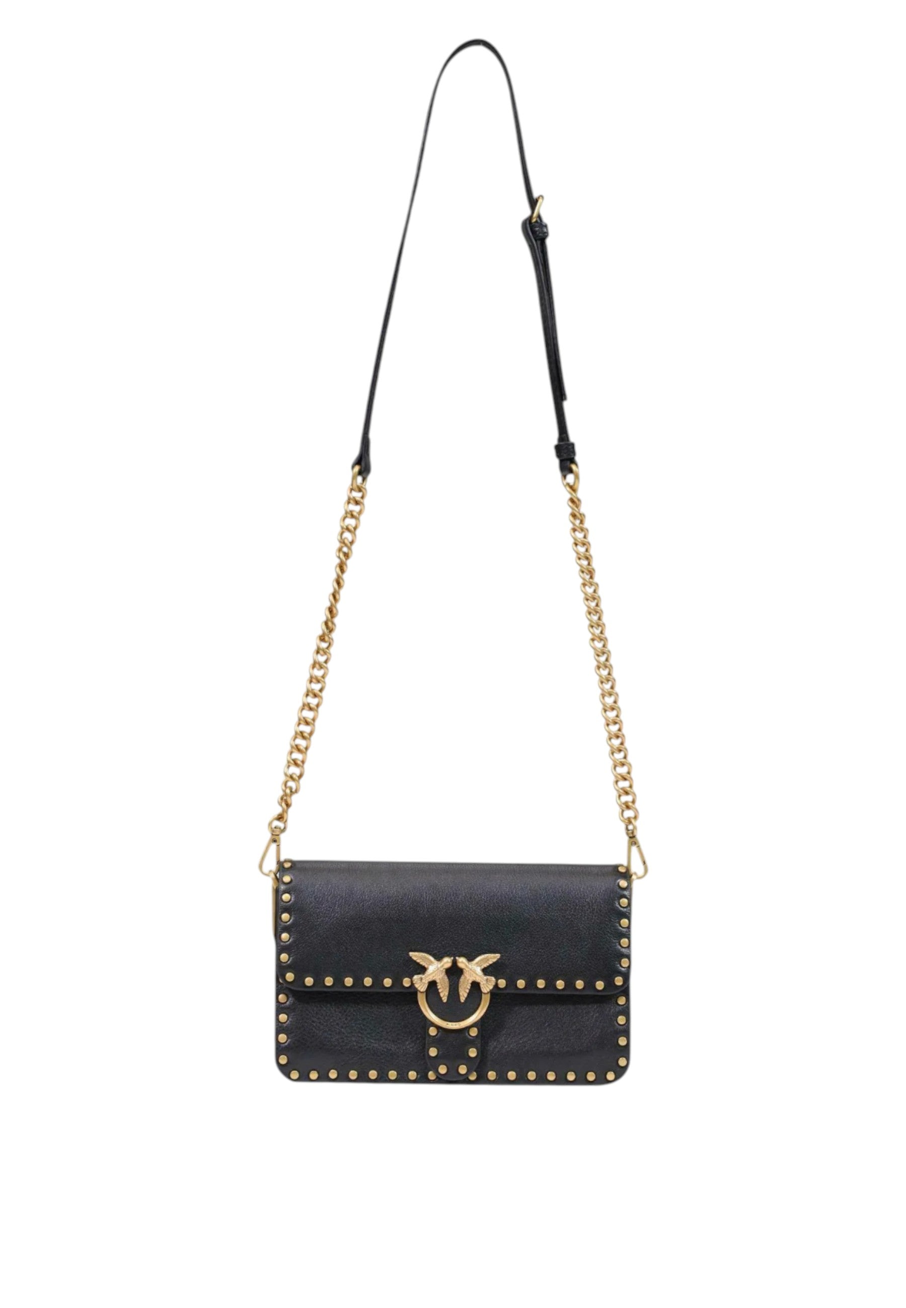Borsa a spalla in pelle con Tracolla Pinko Nero/oro