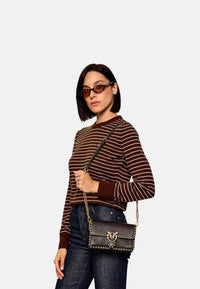 Borsa a spalla in pelle con Tracolla Pinko Nero/oro