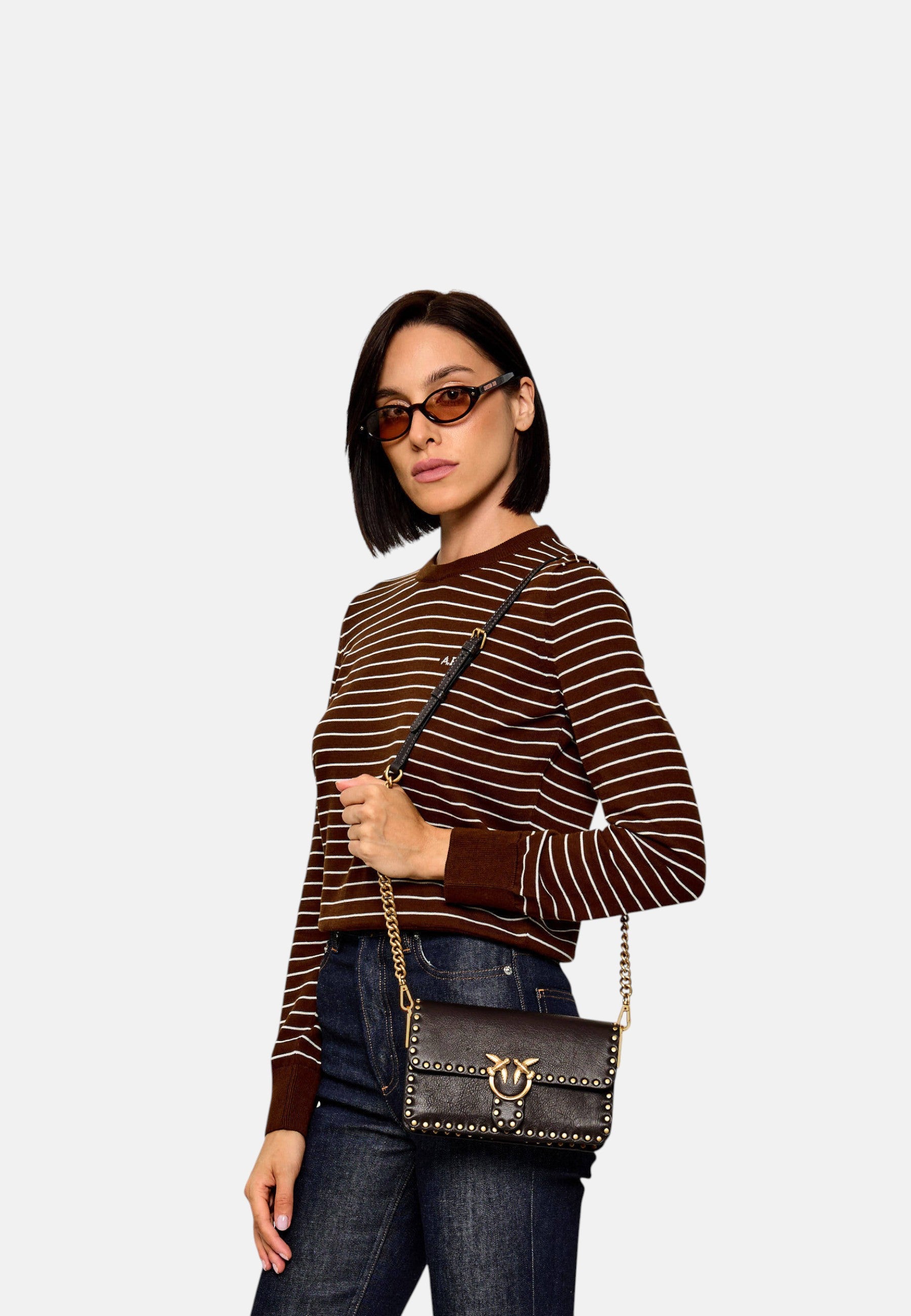 Borsa a spalla in pelle con Tracolla Pinko Nero/oro