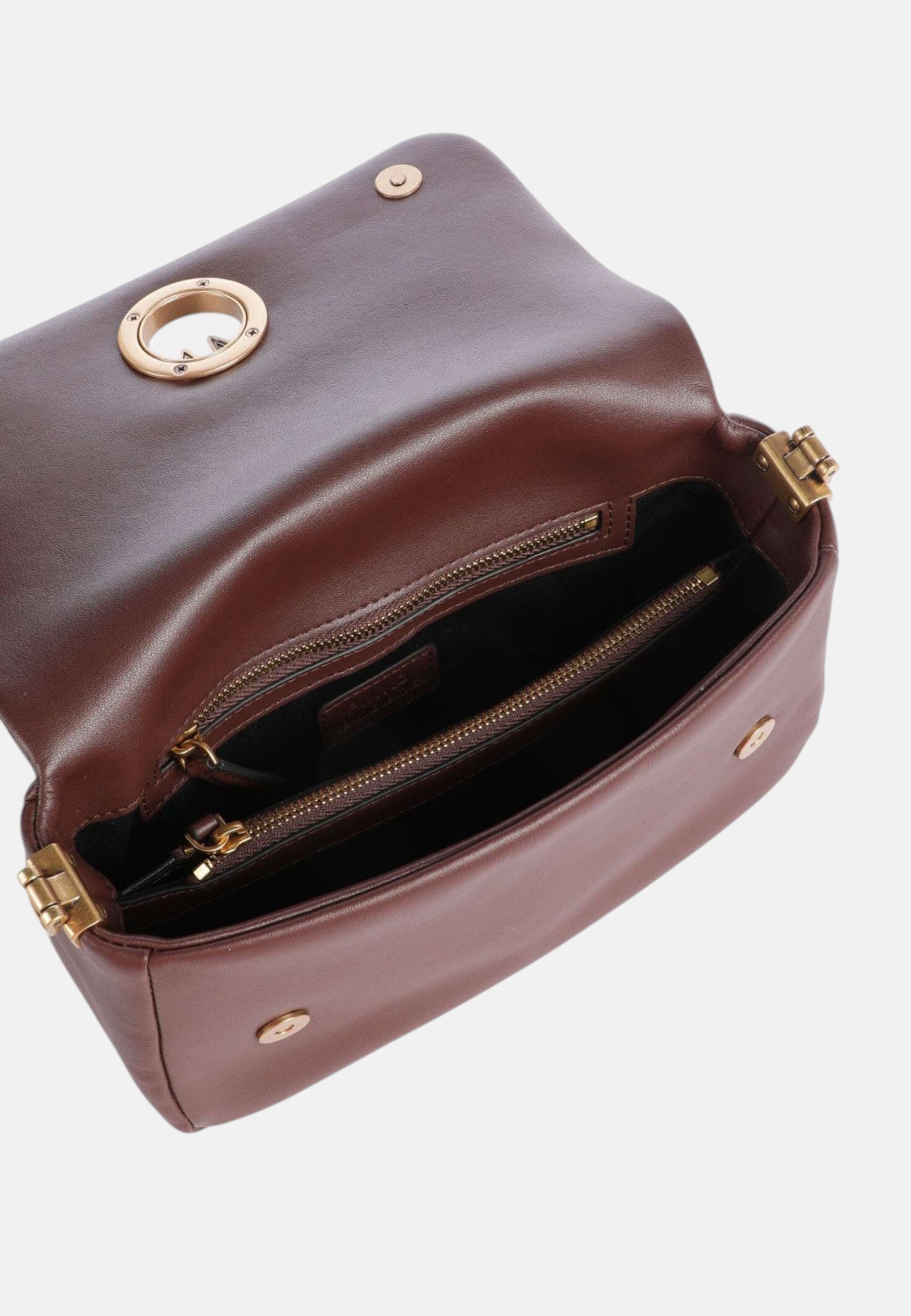 Borsa a tracolla con logo in pelle PINKO Castano/oro