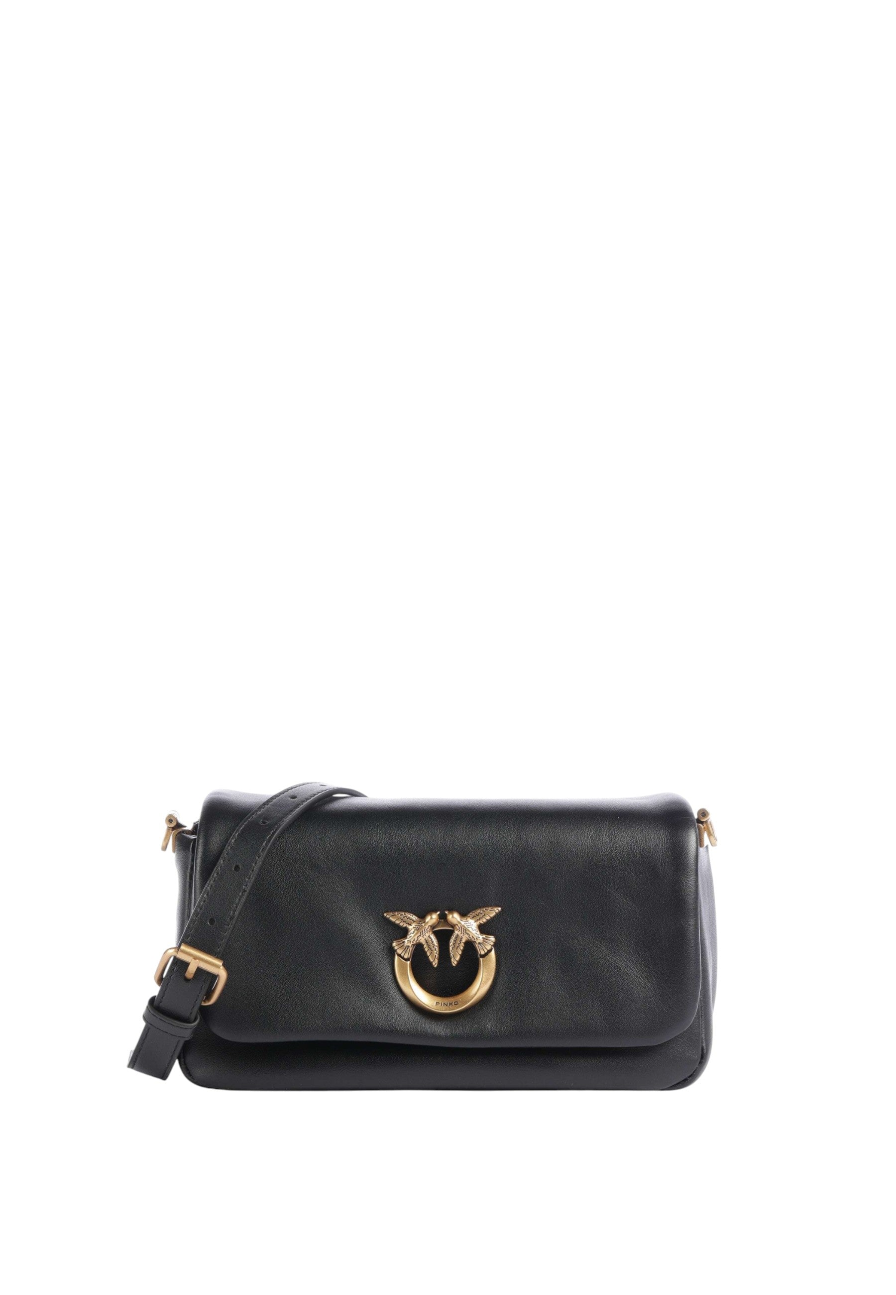 Borsa a tracolla con logo in pelle PINKO Nero/oro