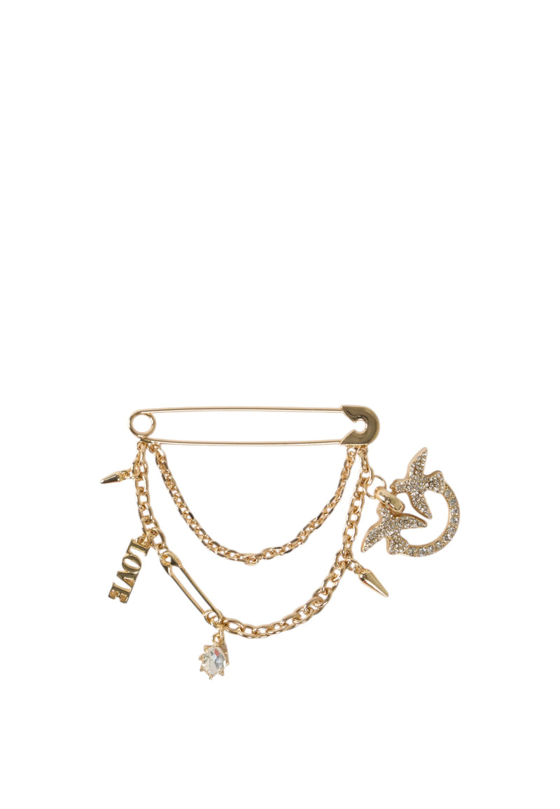 Portachiavi/Spilla a catena con uccellini innamorati Crystal/oro
