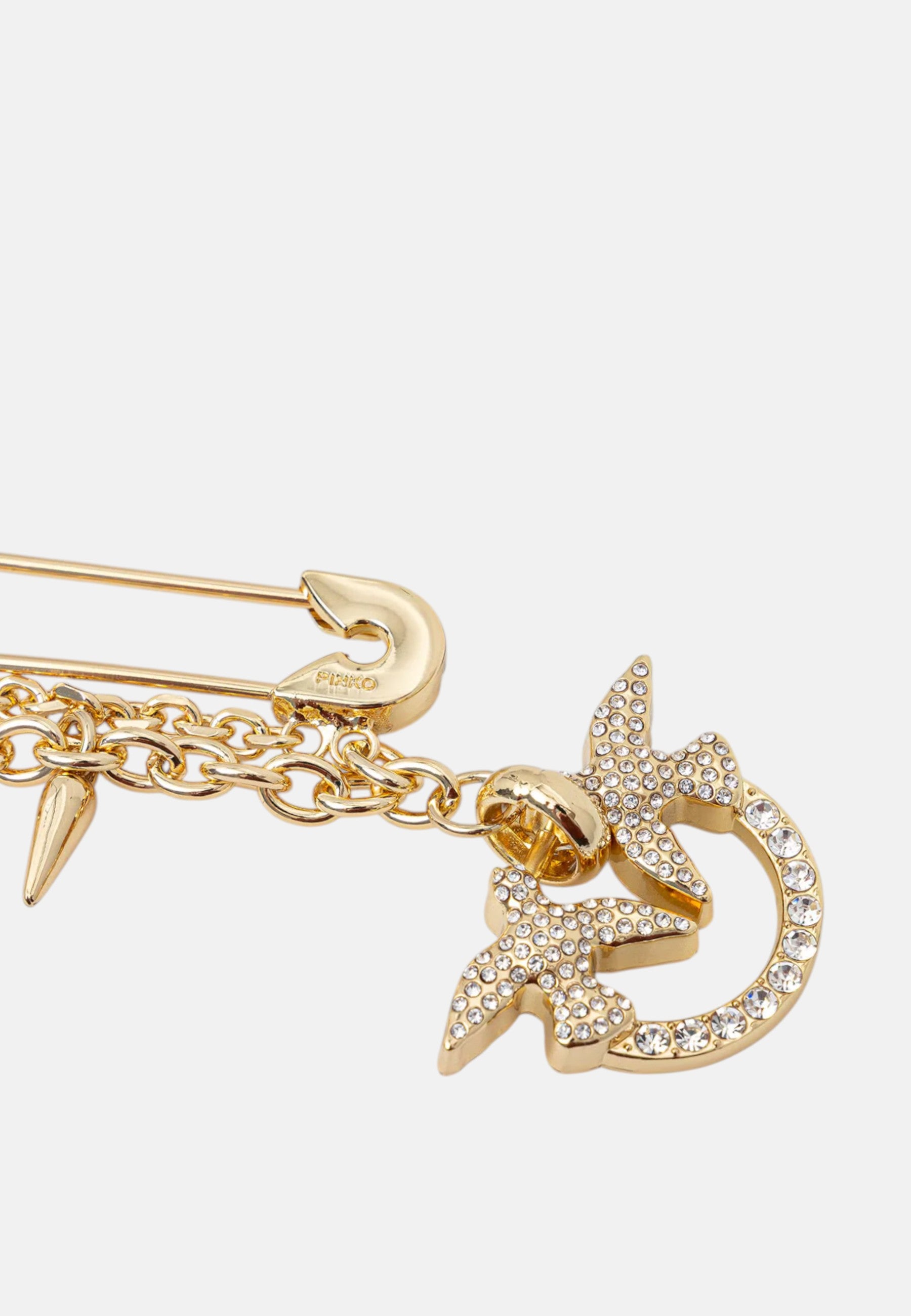 Portachiavi/Spilla a catena con uccellini innamorati Crystal/oro