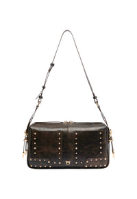 Borsa a spalla piccola in pelle con borchie PINKO Dark Brown/oro