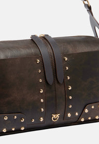 Borsa a spalla piccola in pelle con borchie PINKO Dark Brown/oro