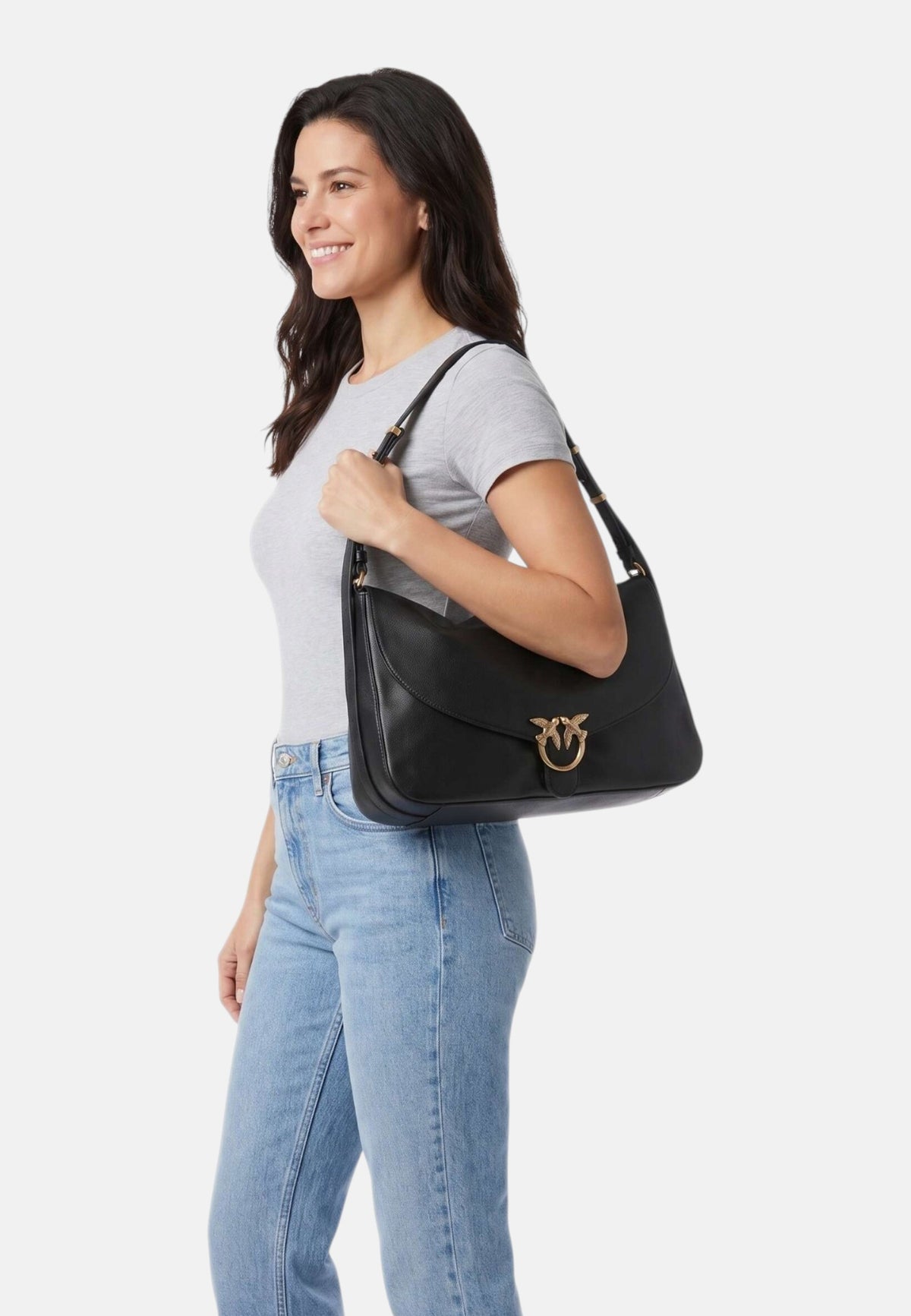Borsa a Tracolla in pelle di Vitello da Donna Pinko Nero/oro