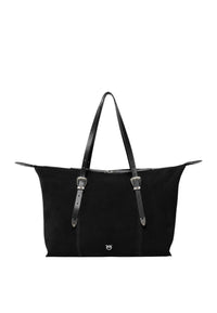 Borsa tote in pelle scamosciata con dettagli texani. Nero/nickel