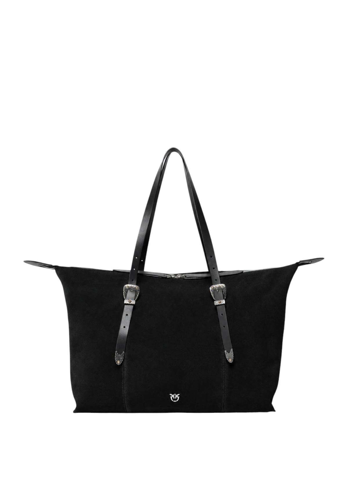 Borsa tote in pelle scamosciata con dettagli texani. Nero/nickel