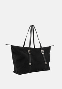 Borsa tote in pelle scamosciata con dettagli texani. Nero/nickel
