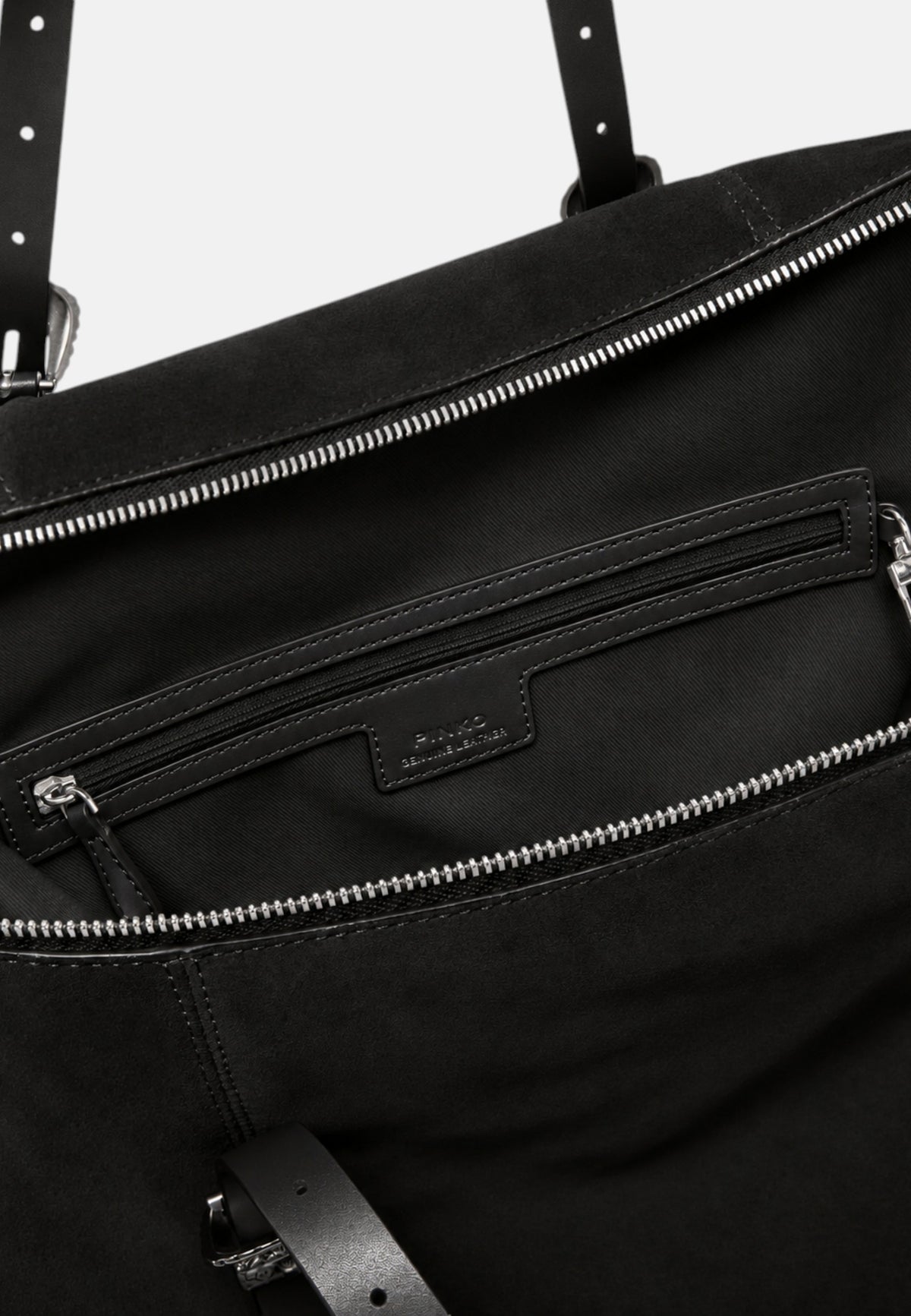Borsa tote in pelle scamosciata con dettagli texani. Nero/nickel