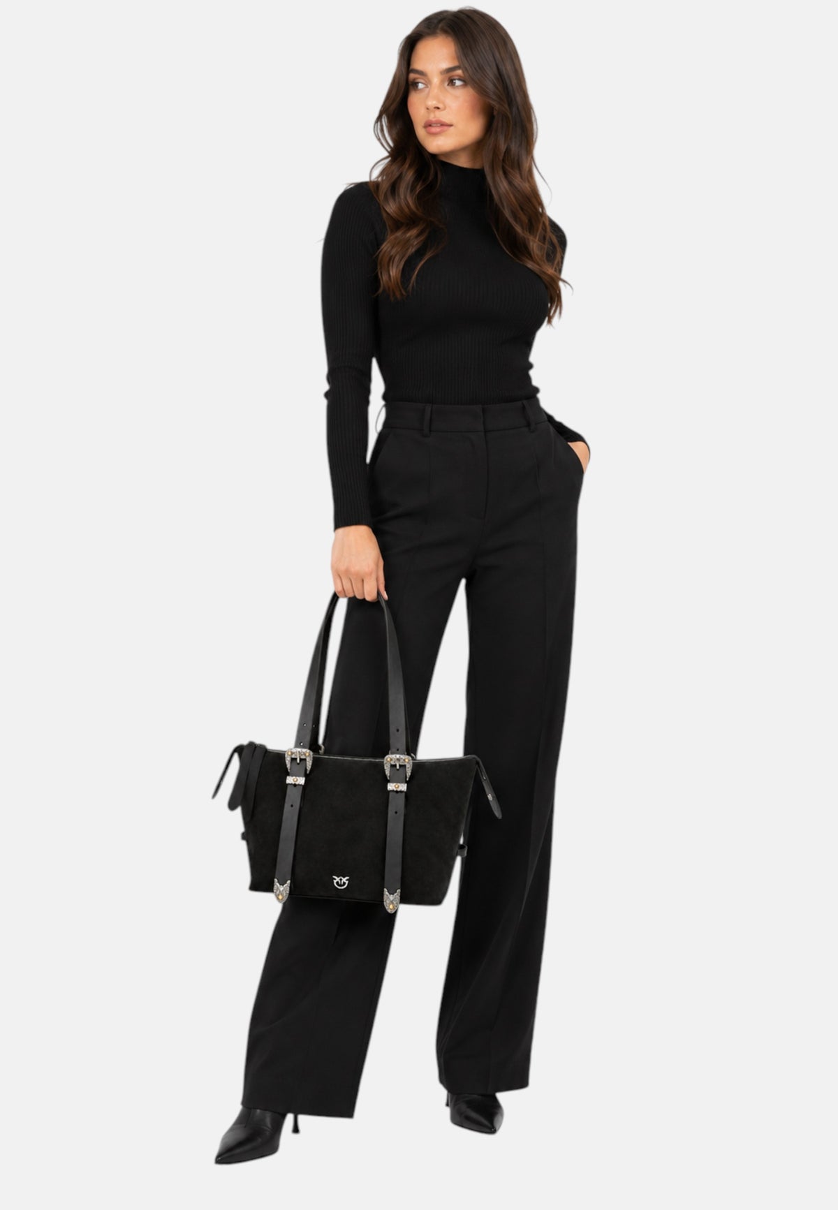 Borsa a spalla Mini in Pelle Scamosciata Donna PINKO Nero/nickel