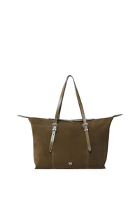 Borsa tote in pelle scamosciata con dettagli texani. Verde/nickel