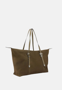 Borsa tote in pelle scamosciata con dettagli texani. Verde/nickel