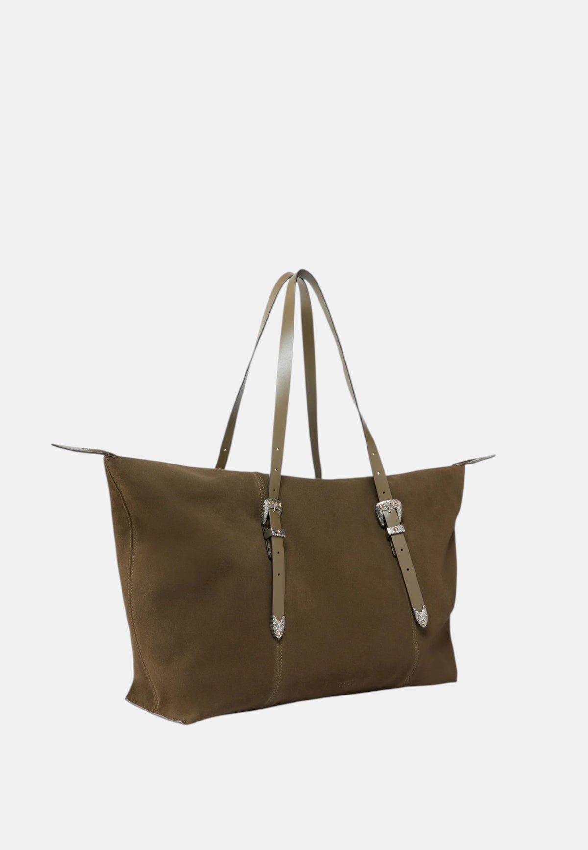 Borsa tote in pelle scamosciata con dettagli texani. Verde/nickel