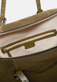 Borsa tote in pelle scamosciata con dettagli texani. Verde/nickel