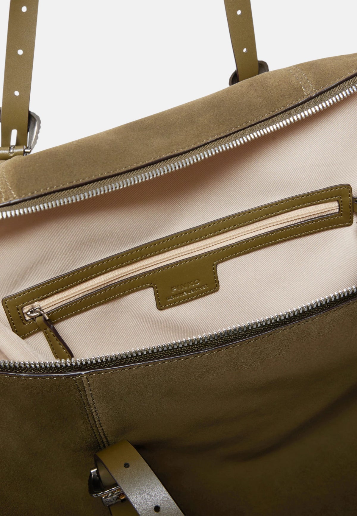 Borsa tote in pelle scamosciata con dettagli texani. Verde/nickel