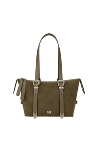 Borsa a spalla Mini in Pelle Scamosciata Donna PINKO Verde/nickel