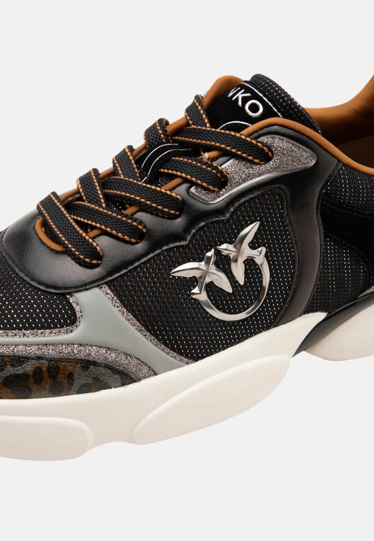 Pinko sneakers donna Alba in tessuto e pelle glitter nero Black