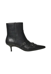 Stivaletti alla caviglia in pelle con cinturini e frange Donna Pinko Black