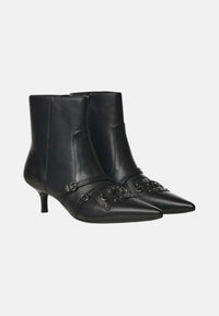 Stivaletti alla caviglia in pelle con cinturini e frange Donna Pinko Black