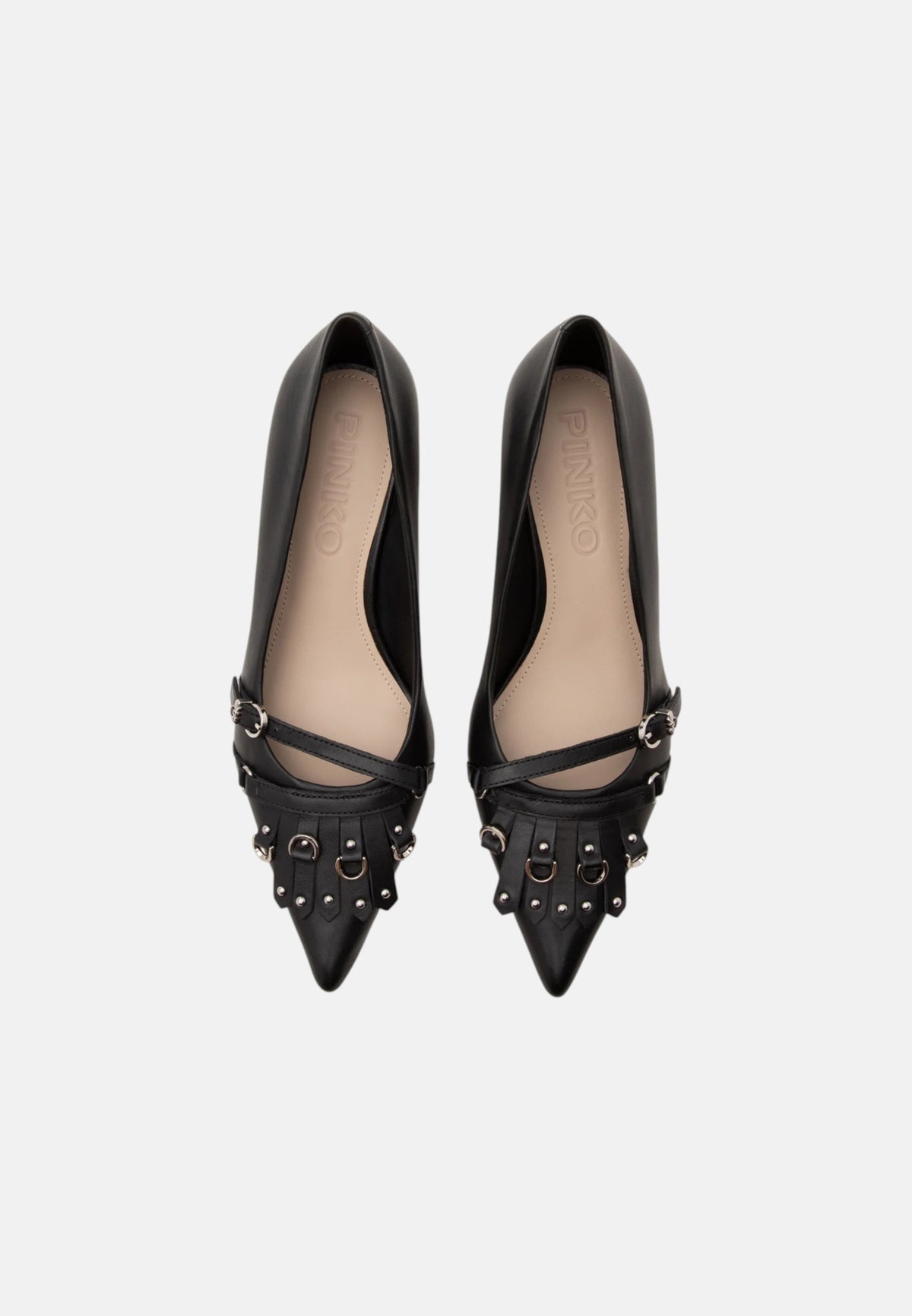 Décolleté in pelle con cinturini e frange Pinko Black