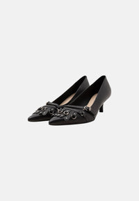 Décolleté in pelle con cinturini e frange Pinko Black